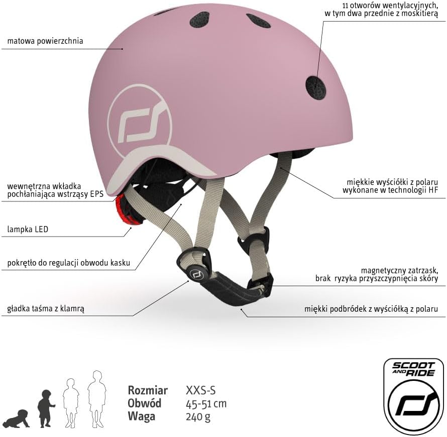Scoot and Ride & Babyhelm, XX-Small tot Small (45-51 cm), verstelbare pasvorm, lichtgewicht ontwerp, ademende ventilatie, magnetische gesp, veiligheidsgecertificeerd - Wildberry