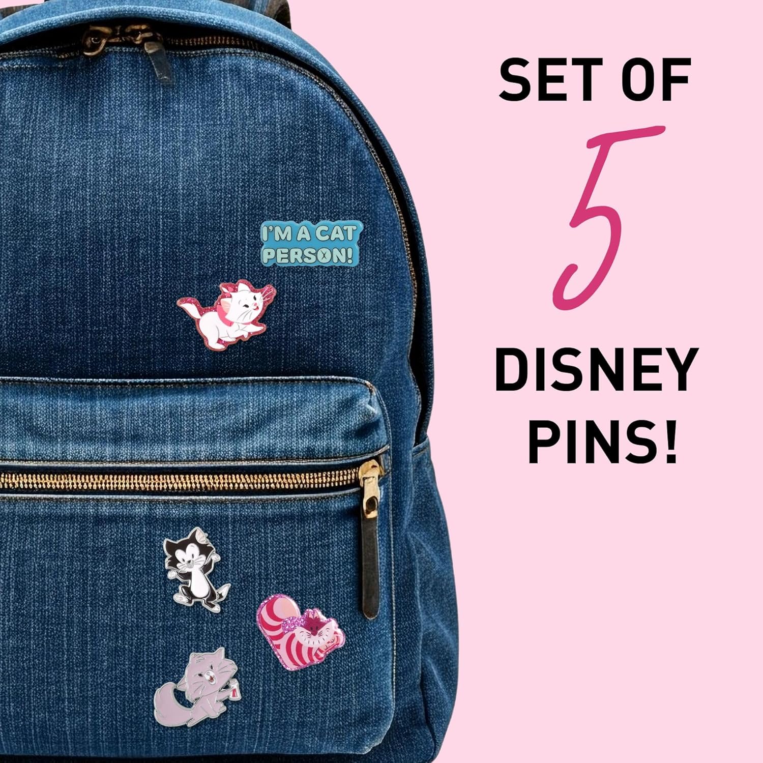 Disney Katze, 5-teiliges Set mit Glitzer-Anstecknadeln