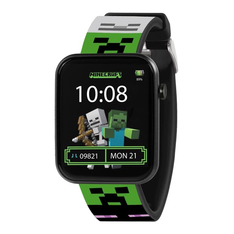 Accutime Minecraft MIN4363ARG Kinder-Smartwatch mit grünem bedrucktem Armband