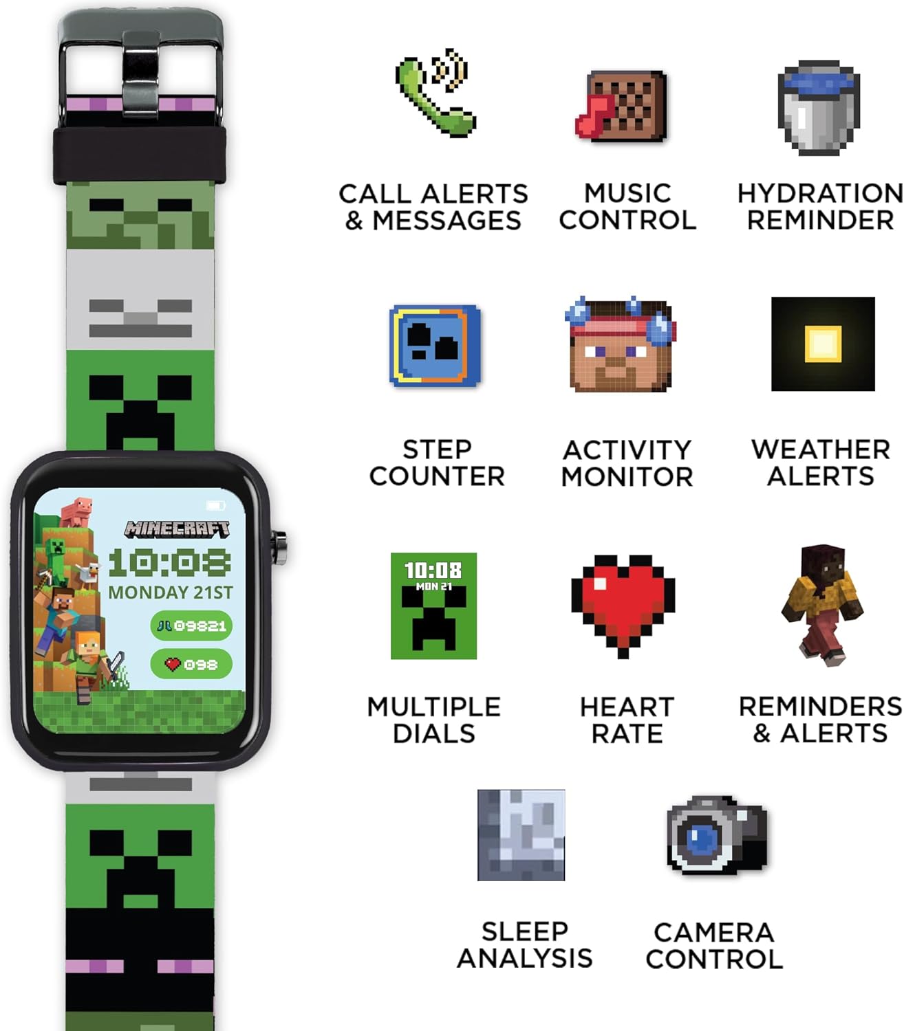 Accutime Minecraft Kids Green Printed Strap Smart Watch MIN4363ARG