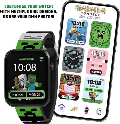 Accutime Minecraft Kids Green Printed Strap Smart Watch MIN4363ARG