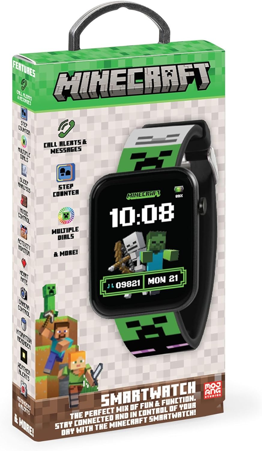 Accutime Minecraft Kids Green Printed Strap Smart Watch MIN4363ARG
