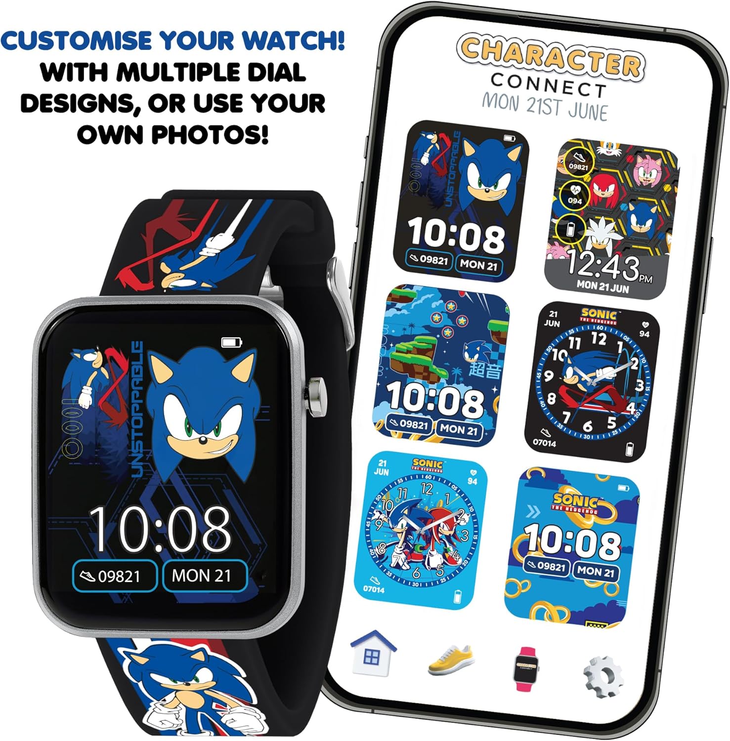 SONIC Sega The Hedgehog Black Printed Strap Smart Watch SNC4488MARG