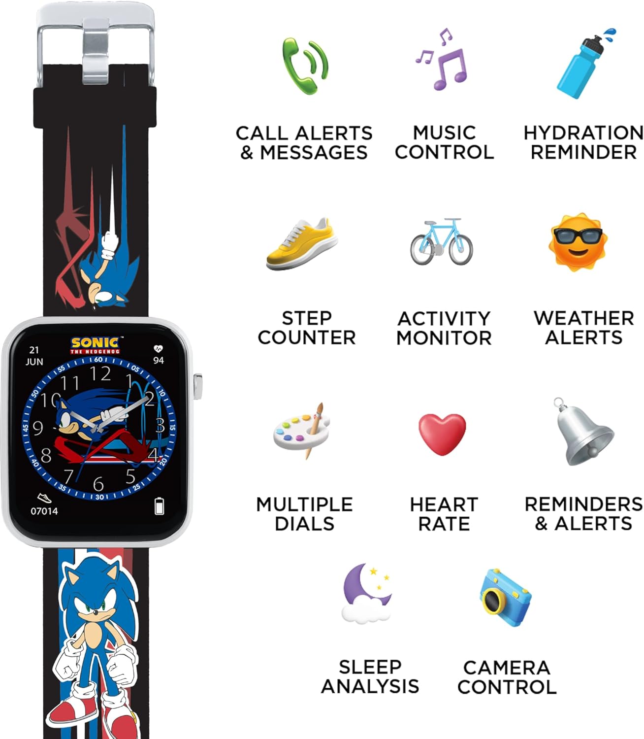SONIC Sega The Hedgehog Black Printed Strap Smart Watch SNC4488MARG