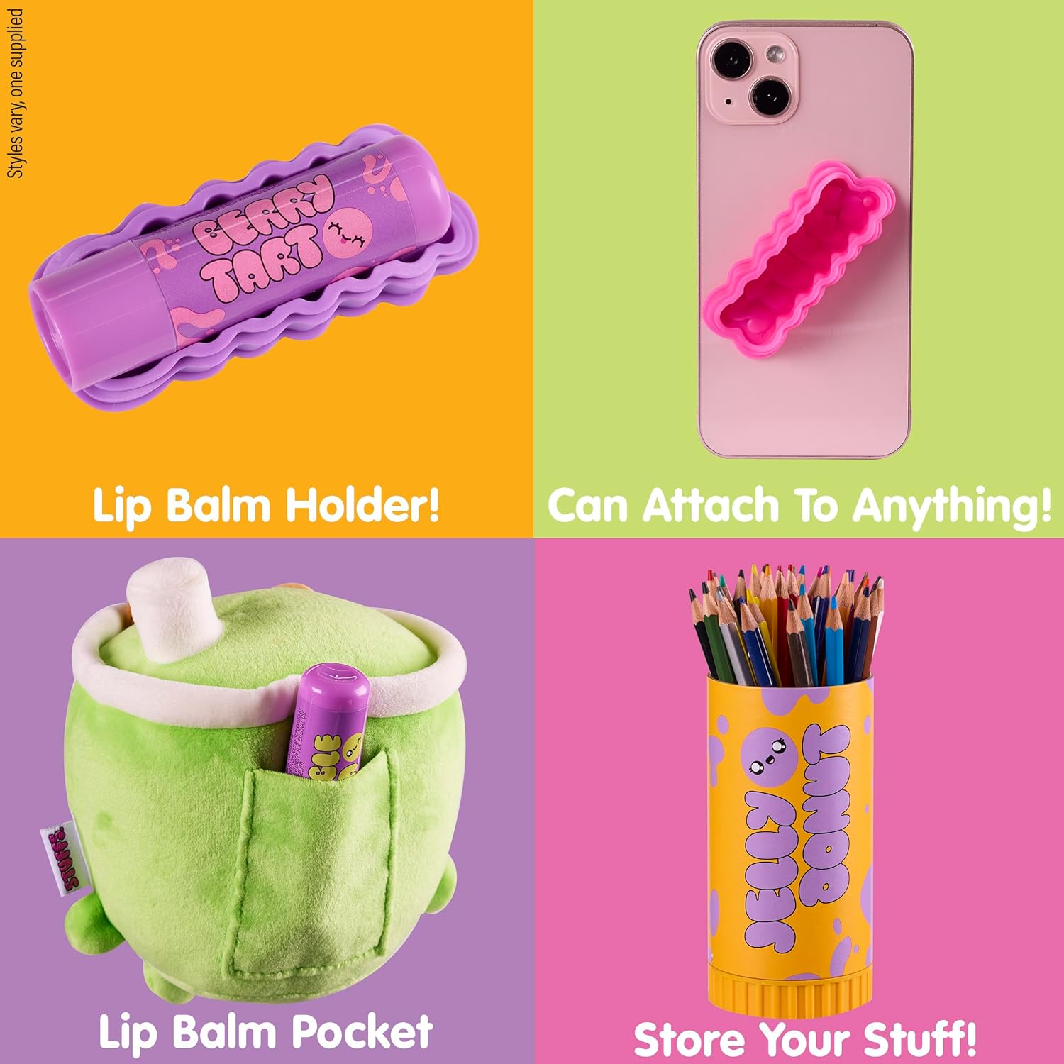 Trendy Self-Care Toycessories. Stuffie & Matching Lip Balm Set with lip balm holder and storage case. (assorted), Styles Vary