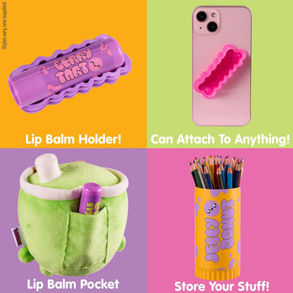 Trendy Self-Care Toycessories. Stuffie & Matching Lip Balm Set with lip balm holder and storage case. (assorted), Styles Vary