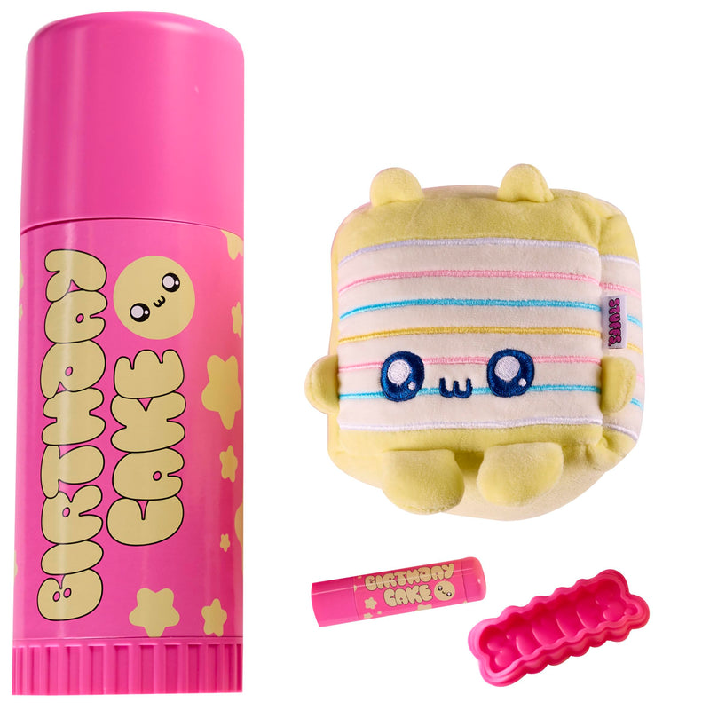 Trendy Self-Care Toycessories. Stuffie & Matching Lip Balm Set with lip balm holder and storage case. (assorted), Styles Vary