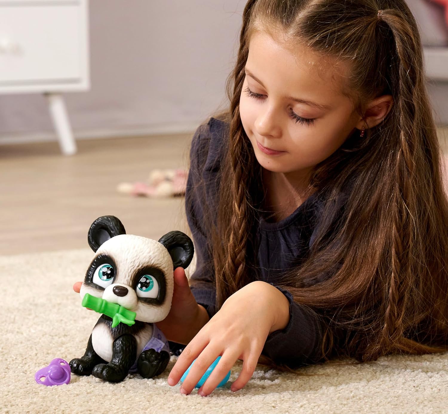 Simba Pamper Petz Panda Cute Animal Baby with Drinking and Wet Function, Nappy with Colour Change Function, Magic Paw, Three Surprises, 15 cm, from 3 Years