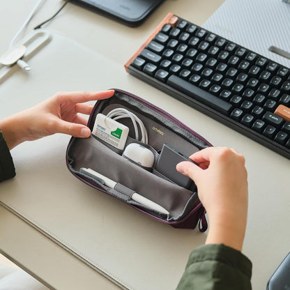 orbitkey Desk Pouch Organiser – Leather-Free Portable Tech Case with Compartments for Cables, Chargers & Accessories – Slim Travel Storage Bag for Office Desk, Workstation & Everyday (Plum