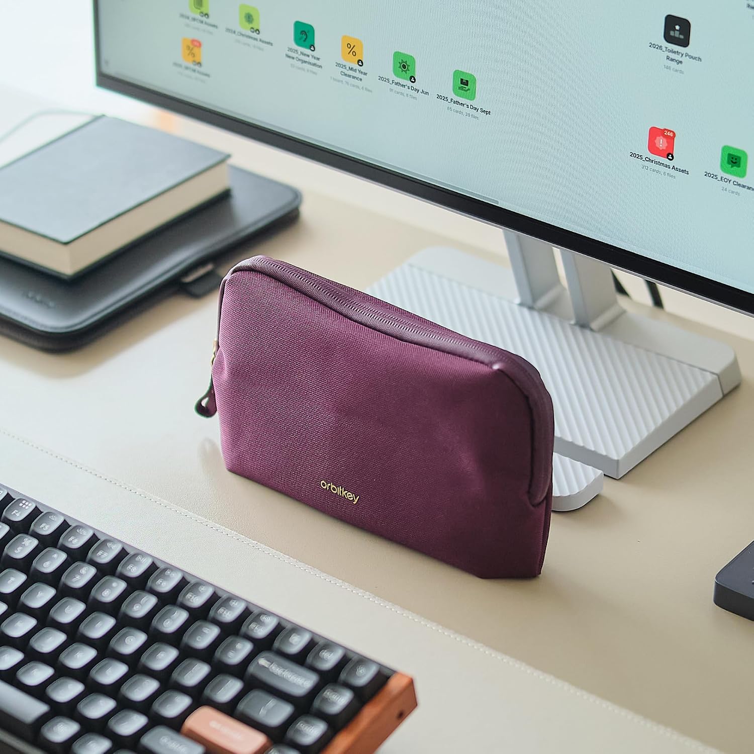 orbitkey Desk Pouch Organiser – Leather-Free Portable Tech Case with Compartments for Cables, Chargers & Accessories – Slim Travel Storage Bag for Office Desk, Workstation & Everyday (Plum