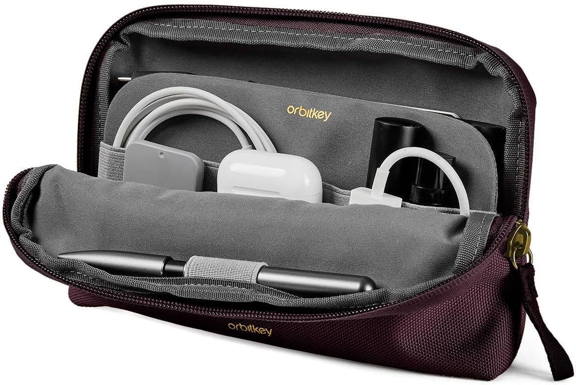 orbitkey Desk Pouch Organiser – Leather-Free Portable Tech Case with Compartments for Cables, Chargers & Accessories – Slim Travel Storage Bag for Office Desk, Workstation & Everyday (Plum