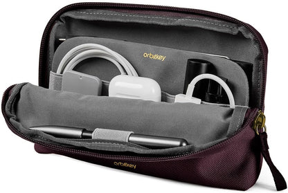 orbitkey Desk Pouch Organiser – Leather-Free Portable Tech Case with Compartments for Cables, Chargers & Accessories – Slim Travel Storage Bag for Office Desk, Workstation & Everyday (Plum