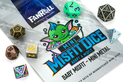FanRoll Mystery Misfit Baby Metal: Bag of 7 Assorted Mini Polyhedral Metal Dice