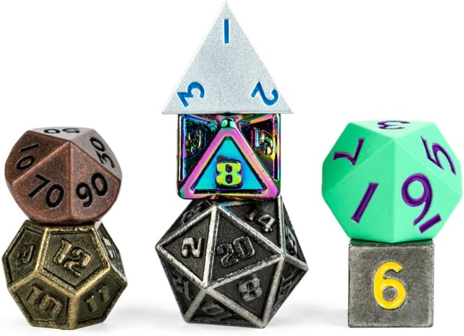 FanRoll Mystery Misfit Baby Metal: Bag of 7 Assorted Mini Polyhedral Metal Dice