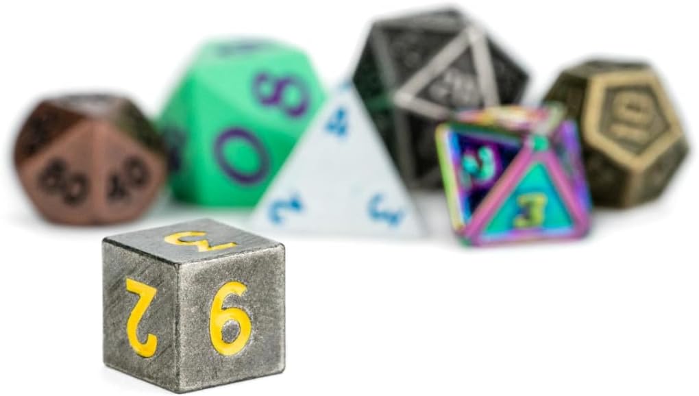 FanRoll Mystery Misfit Baby Metal: Bag of 7 Assorted Mini Polyhedral Metal Dice