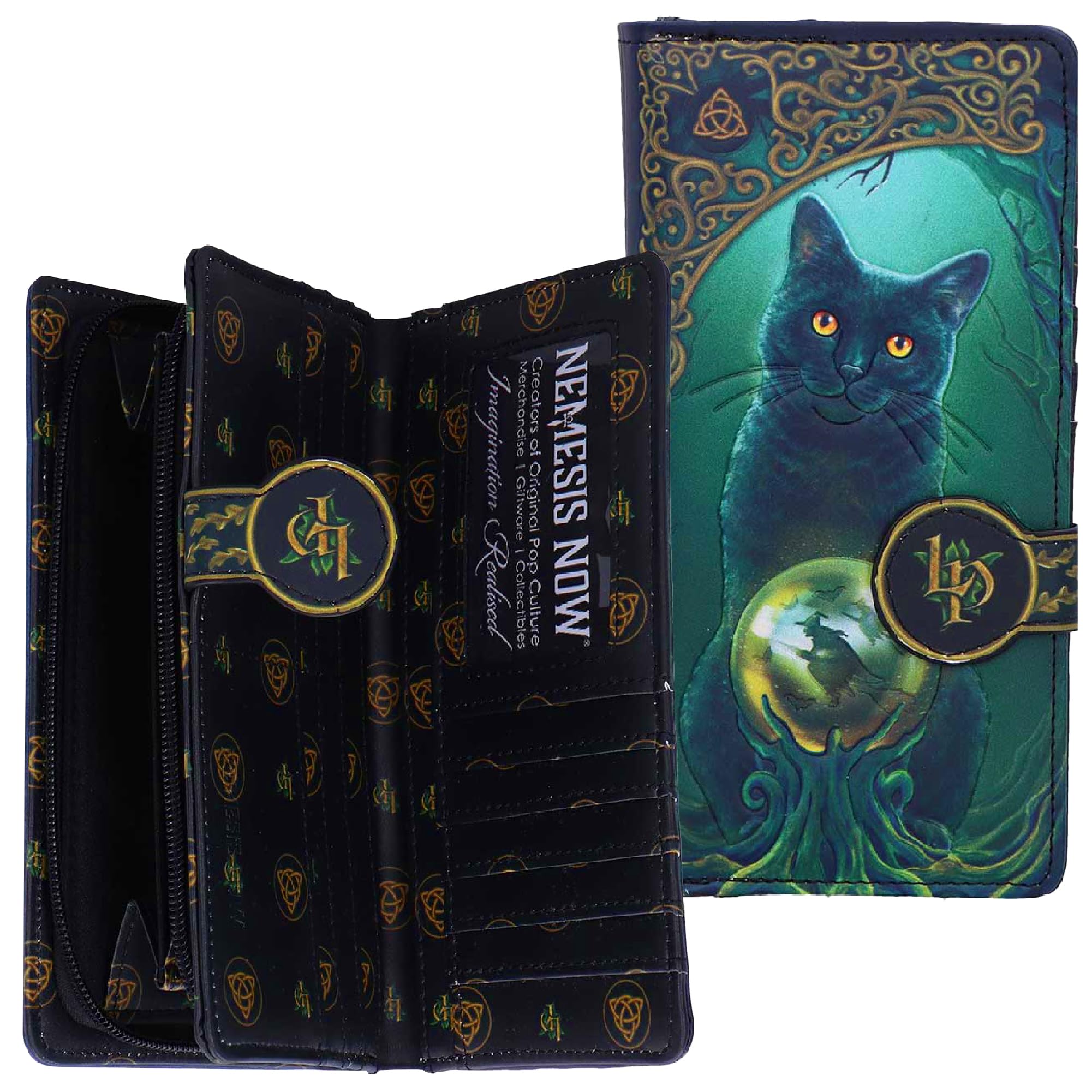 Nemesis Now Rise of the Witches Embossed Purse 18.5cm – Lisa Parker Gothic Wallet with Black Cat Artwork, Zip-Around Fantasy Handbag for Women