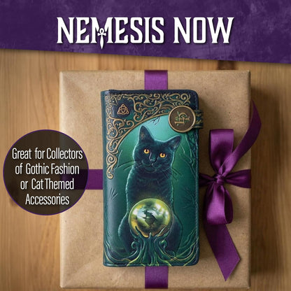 Nemesis Now Rise of the Witches Embossed Purse 18.5cm – Lisa Parker Gothic Wallet with Black Cat Artwork, Zip-Around Fantasy Handbag for Women
