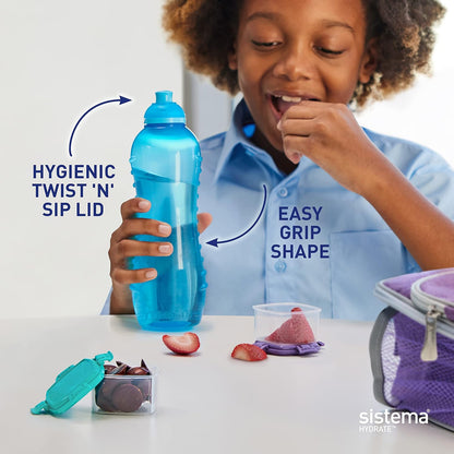 Sistema Squeeze Twist 'n' Sip Sports Water Bottle, 460 ml, Leakproof Kids Water Bottle, BPA-Free, Assorted Colours (Not Selectable), 1 Count