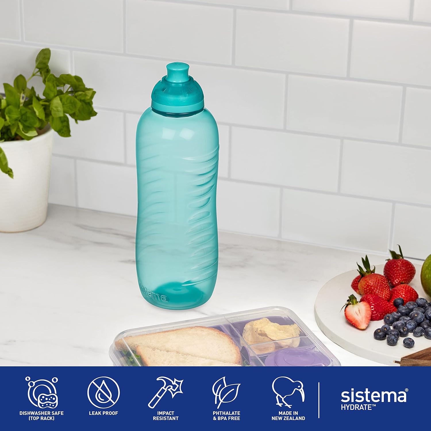 Sistema Squeeze Twist 'n' Sip Sports Water Bottle, 460 ml, Leakproof Kids Water Bottle, BPA-Free, Assorted Colours (Not Selectable), 1 Count