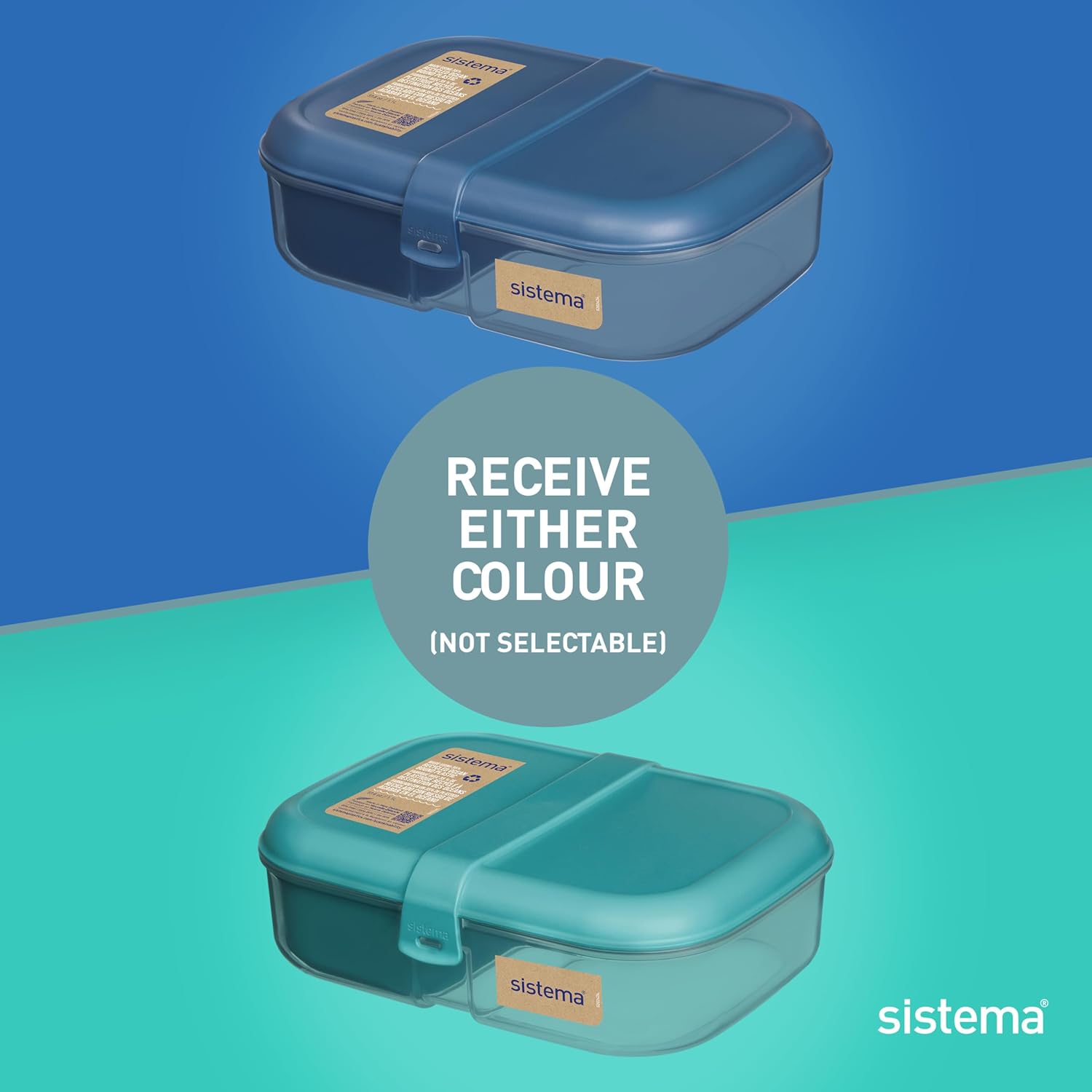 Sistema Ocean Bound Plastic Bento Box | 1.1 L Lunch Box with Yoghurt/Fruit Pot and Compartments | BPA-Free | Teal Stone OR Mountain Blue (Not Selectable)