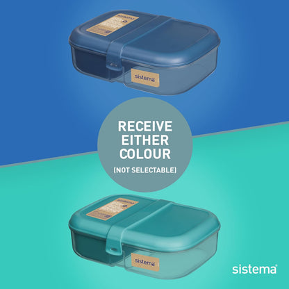 Sistema Ocean Bound Plastic Bento Box | 1.1 L Lunch Box with Yoghurt/Fruit Pot and Compartments | BPA-Free | Teal Stone OR Mountain Blue (Not Selectable)