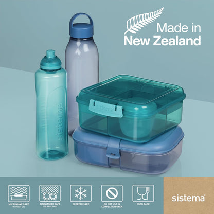 Sistema Ocean Bound Plastic Bento Box | 1.1 L Lunch Box with Yoghurt/Fruit Pot and Compartments | BPA-Free | Teal Stone OR Mountain Blue (Not Selectable)