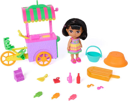 Dora, Pop 'N' Go Treat Cart with 15 Pieces, Transforming Cart and Toy Storage with 15.2-cm Dora Figure, Kids Toys for Girls and Boys Ages 3 and Up