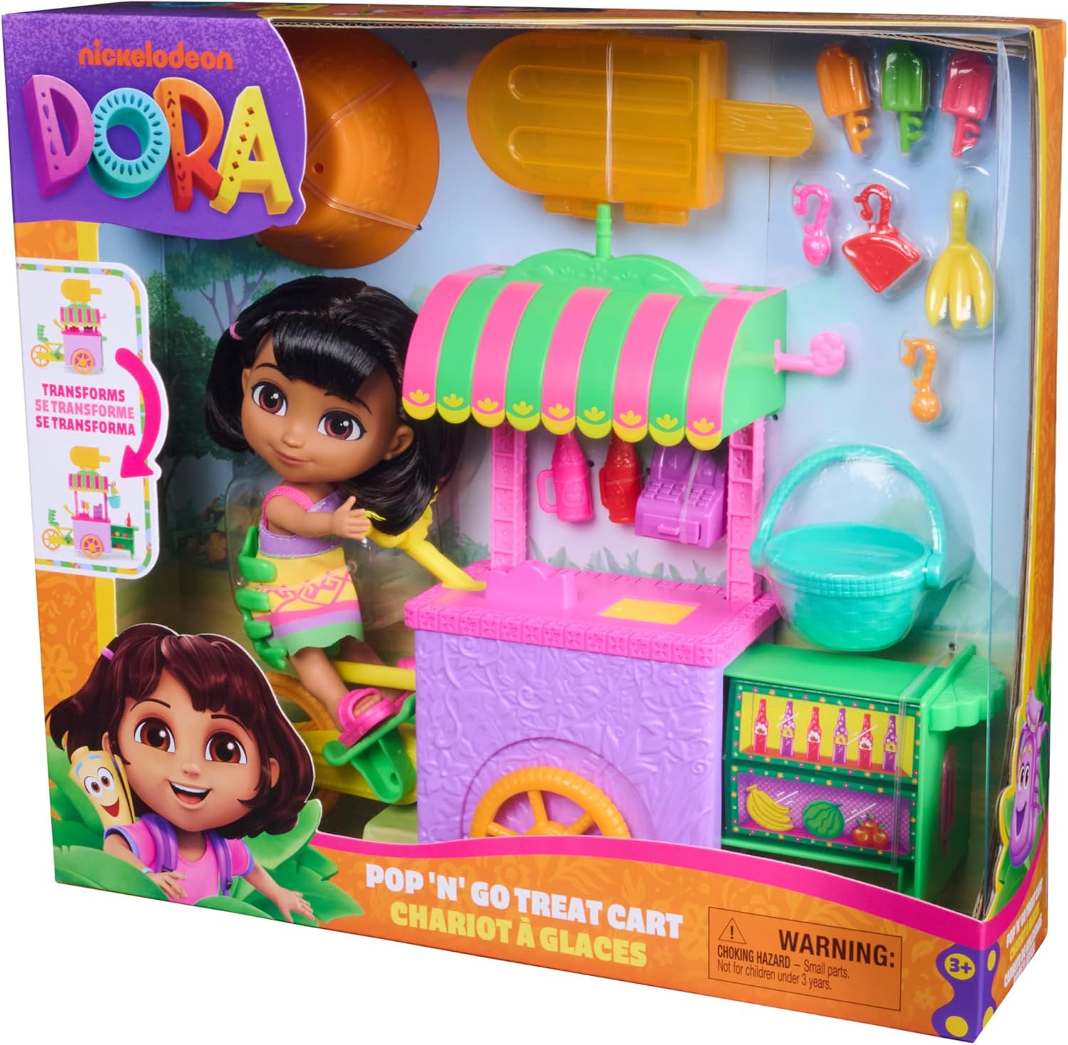 Dora, Pop 'N' Go Treat Cart with 15 Pieces, Transforming Cart and Toy Storage with 15.2-cm Dora Figure, Kids Toys for Girls and Boys Ages 3 and Up