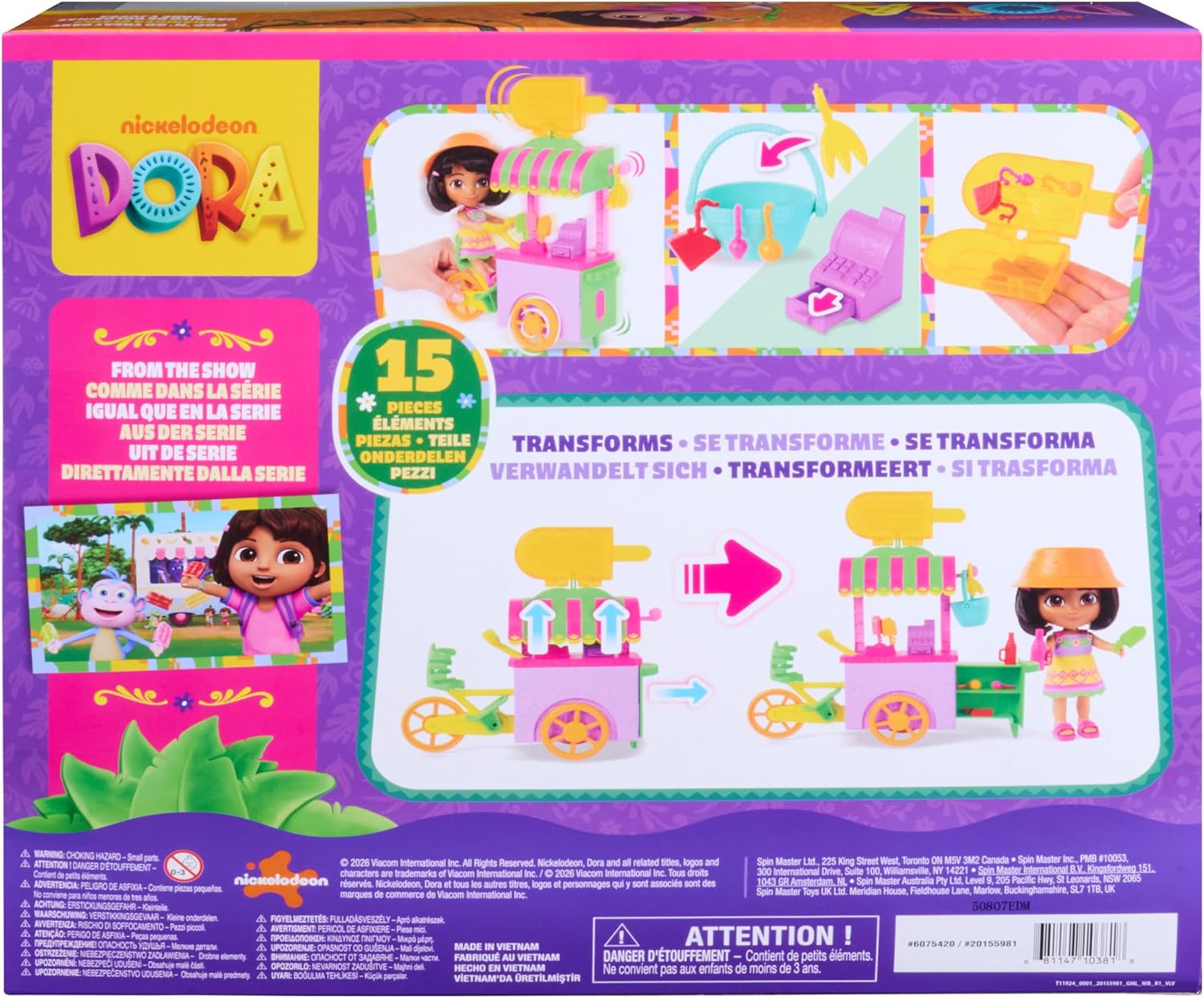 Dora, Pop 'N' Go Treat Cart with 15 Pieces, Transforming Cart and Toy Storage with 15.2-cm Dora Figure, Kids Toys for Girls and Boys Ages 3 and Up