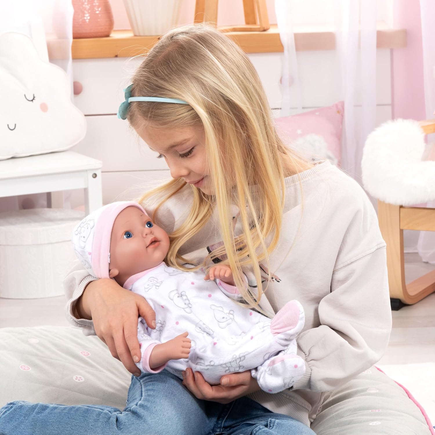Bayer Design 93827AB Reborn baby doll, realistic, lifelike, new born, with dummy, bottle, blanket