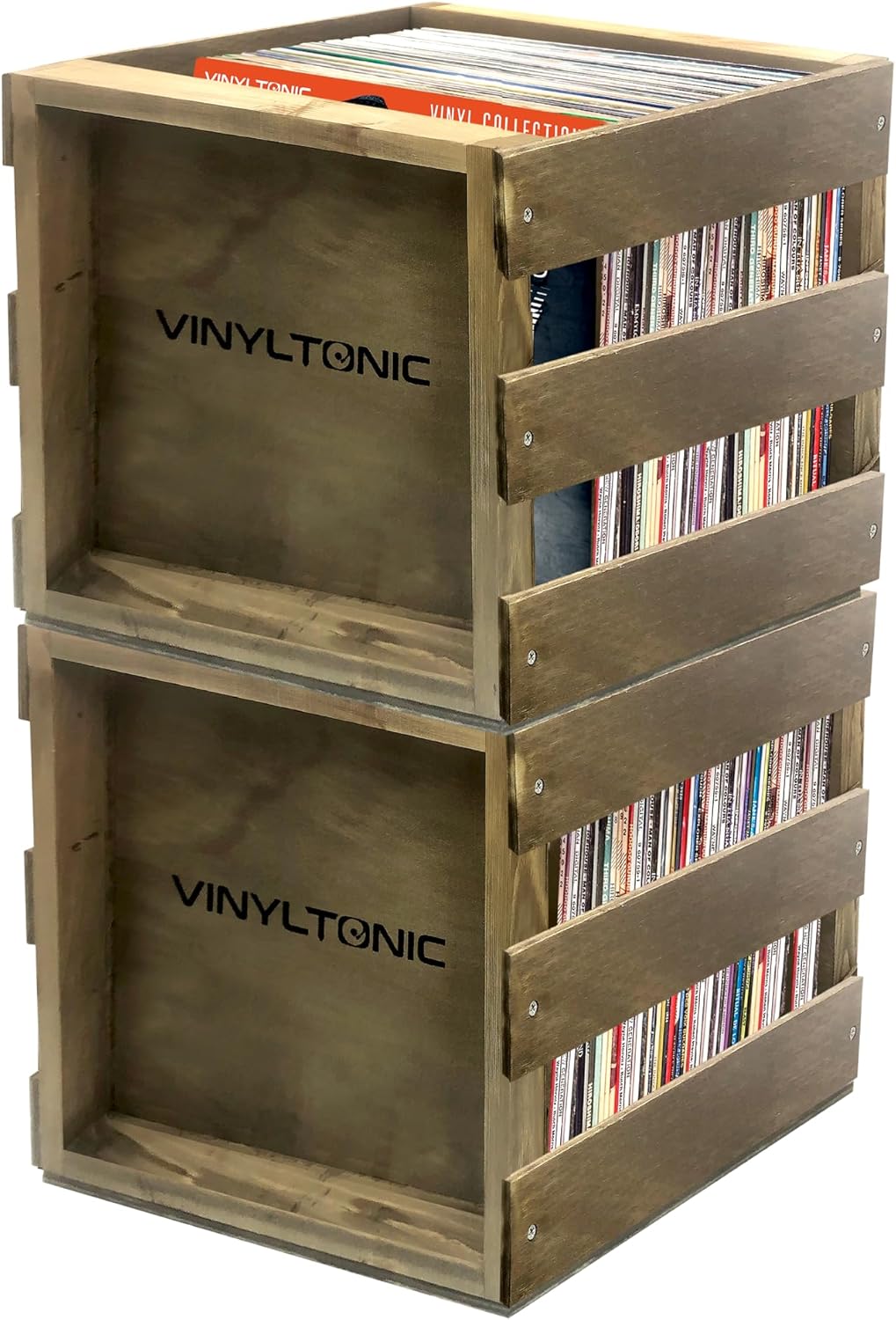 VT31T Stapelbare Vinyl-LP-Aufbewahrungskiste (Teak
