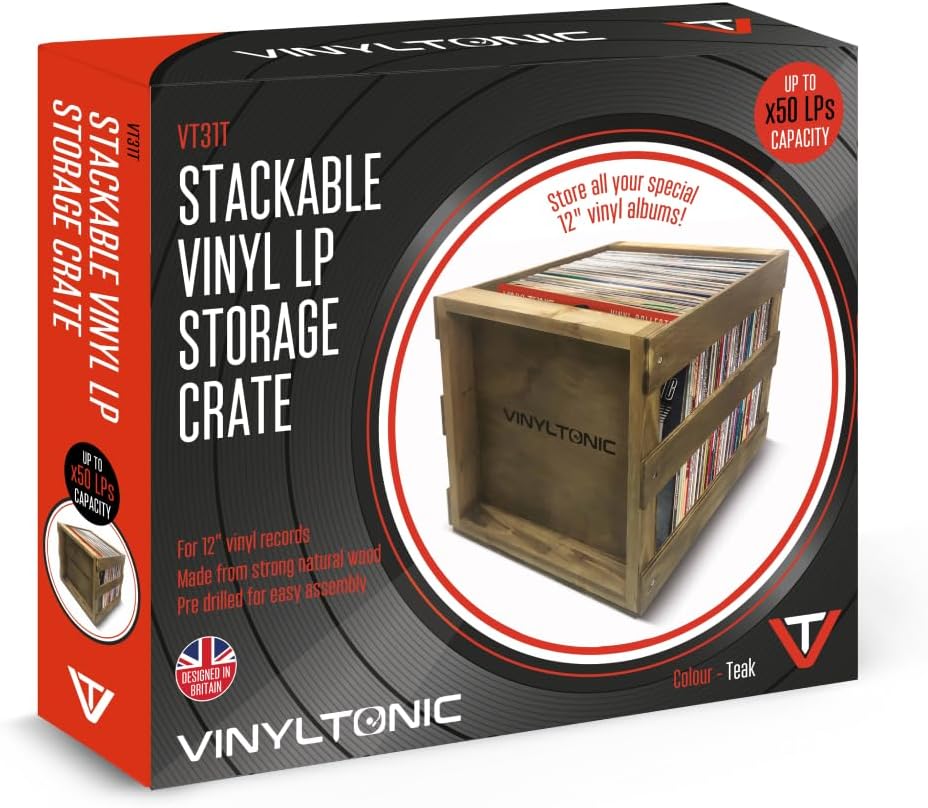 VT31T Stapelbare Vinyl-LP-Aufbewahrungskiste (Teak