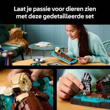 LEGO Ideas Floating Sea Otters - Building Set for Adults - 3D Display Model w/Otter & Pup Animal Figures - DIY Shelf or Room Decor - Arts & Crafts Gift Idea - 21366