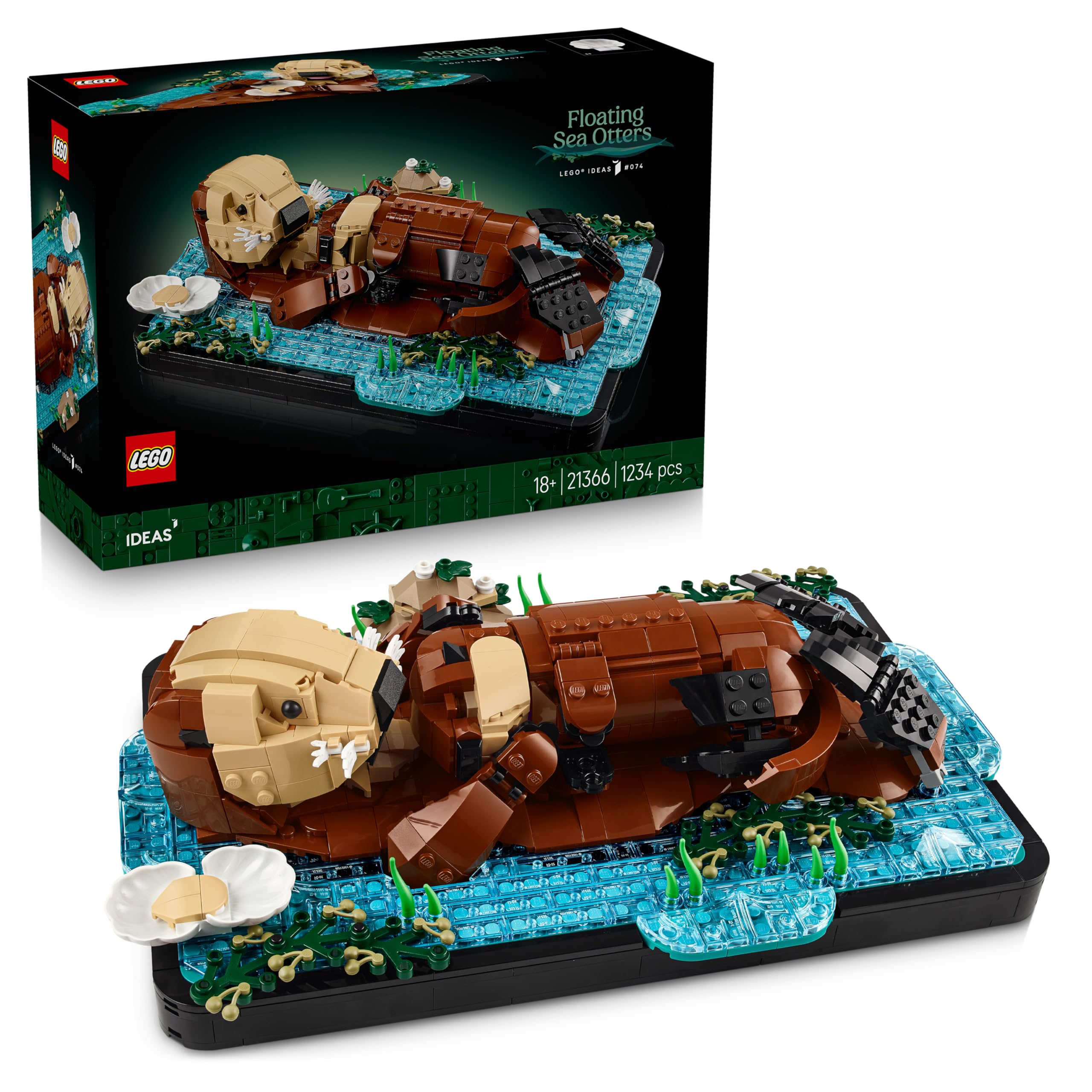 LEGO Ideas Floating Sea Otters - Building Set for Adults - 3D Display Model w/Otter & Pup Animal Figures - DIY Shelf or Room Decor - Arts & Crafts Gift Idea - 21366