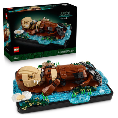 LEGO Ideas Floating Sea Otters - Building Set for Adults - 3D Display Model w/Otter & Pup Animal Figures - DIY Shelf or Room Decor - Arts & Crafts Gift Idea - 21366