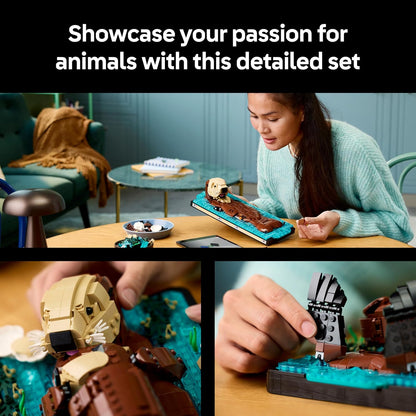 LEGO Ideas Floating Sea Otters - Building Set for Adults - 3D Display Model w/Otter & Pup Animal Figures - DIY Shelf or Room Decor - Arts & Crafts Gift Idea - 21366