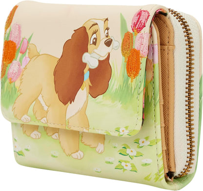 Loungefly Lady and The Tramp Portefeuille à trois volets Motif tulipe pastel