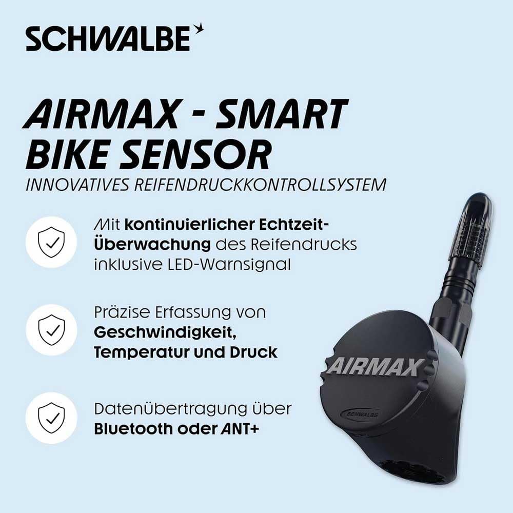 Schwalbe Airmax Smart Bike Sensor - Tyre Pressure Monitoring System for SV Tubeless Valves, Tubes with SV Threaded Stem, Click Valve - Tyre Pressure Gauge for Bicycle, Electric Bike, Gravel Bike