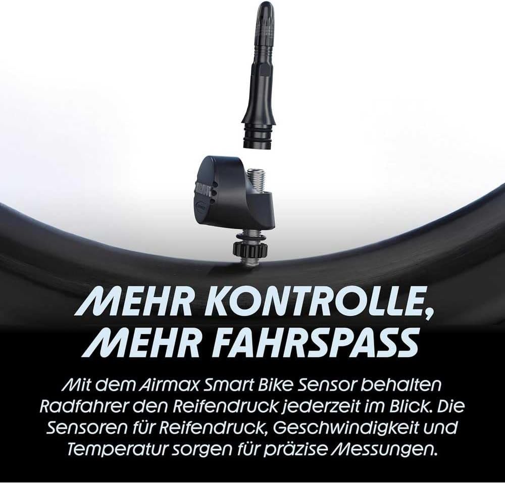 Schwalbe Airmax Smart Bike Sensor - Tyre Pressure Monitoring System for SV Tubeless Valves, Tubes with SV Threaded Stem, Click Valve - Tyre Pressure Gauge for Bicycle, Electric Bike, Gravel Bike