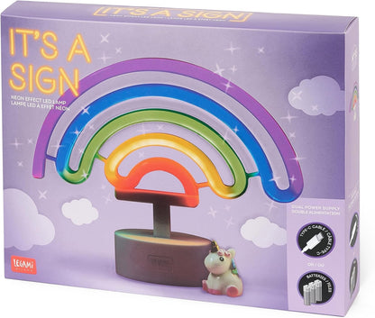 Legami - Neon Effect LED Lamp, It's a Sign, Rainbow Theme, Dual Power, Type-C Cable (Included) or Batteries (not Included), Table Lamp