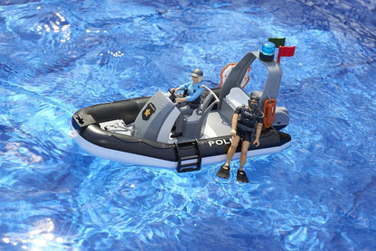 Bruder 02507 - RAM 2500 Police Pick-up, Light and Sound Module, Trailer with Boat, 2 Figures - 1:16 Emergency Car Emergency Service Police Officer Diver Off-Road Vehicle Inflatable Boat Bworld Toy