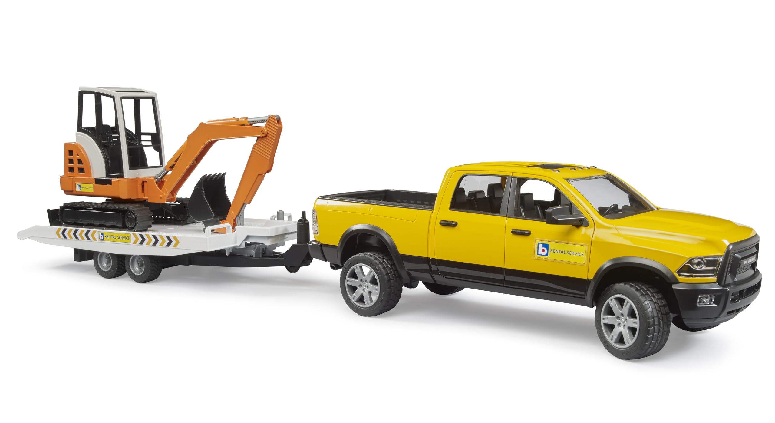 Bruder 02546 Ram Rental Service with Trailer and Mini Excavator, Yellow