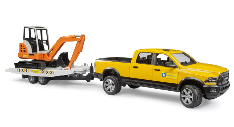 Bruder 02546 Ram Rental Service with Trailer and Mini Excavator, Yellow