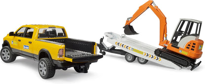 Bruder 02546 Ram Rental Service with Trailer and Mini Excavator, Yellow