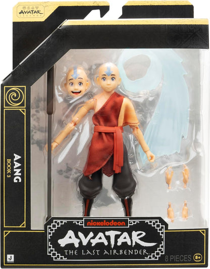 Avatar: The Last Airbender Aang (Book Three) - 6.5-Inch Scale Figure with Alternate Faceplate, Swappable Hands, Staff and Air Bending Effect
