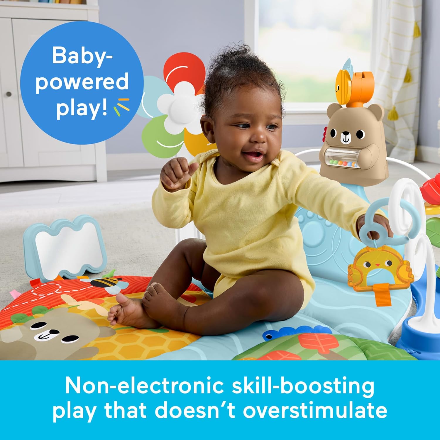 Fisher-Price Baby Play Mat 3-in-1 Kick & Sway Gym Sensory Activity Toy for Newborn Developmental Play Infants Ages 0+ Months, HYR60