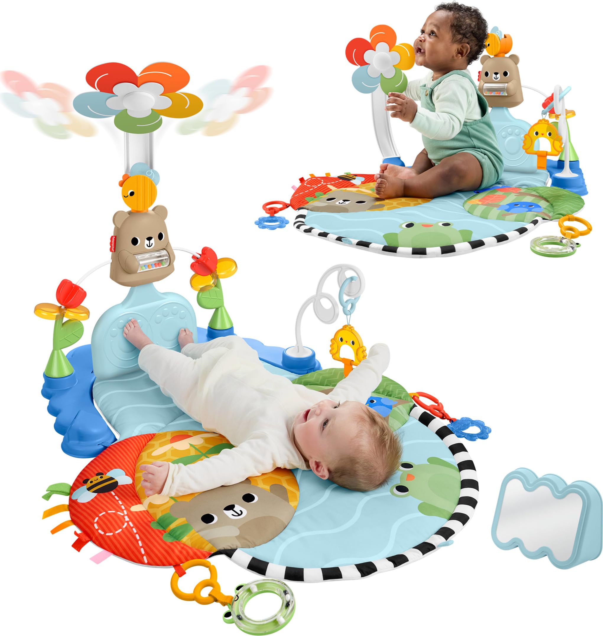 Fisher-Price Baby Play Mat 3-in-1 Kick & Sway Gym Sensory Activity Toy for Newborn Developmental Play Infants Ages 0+ Months, HYR60