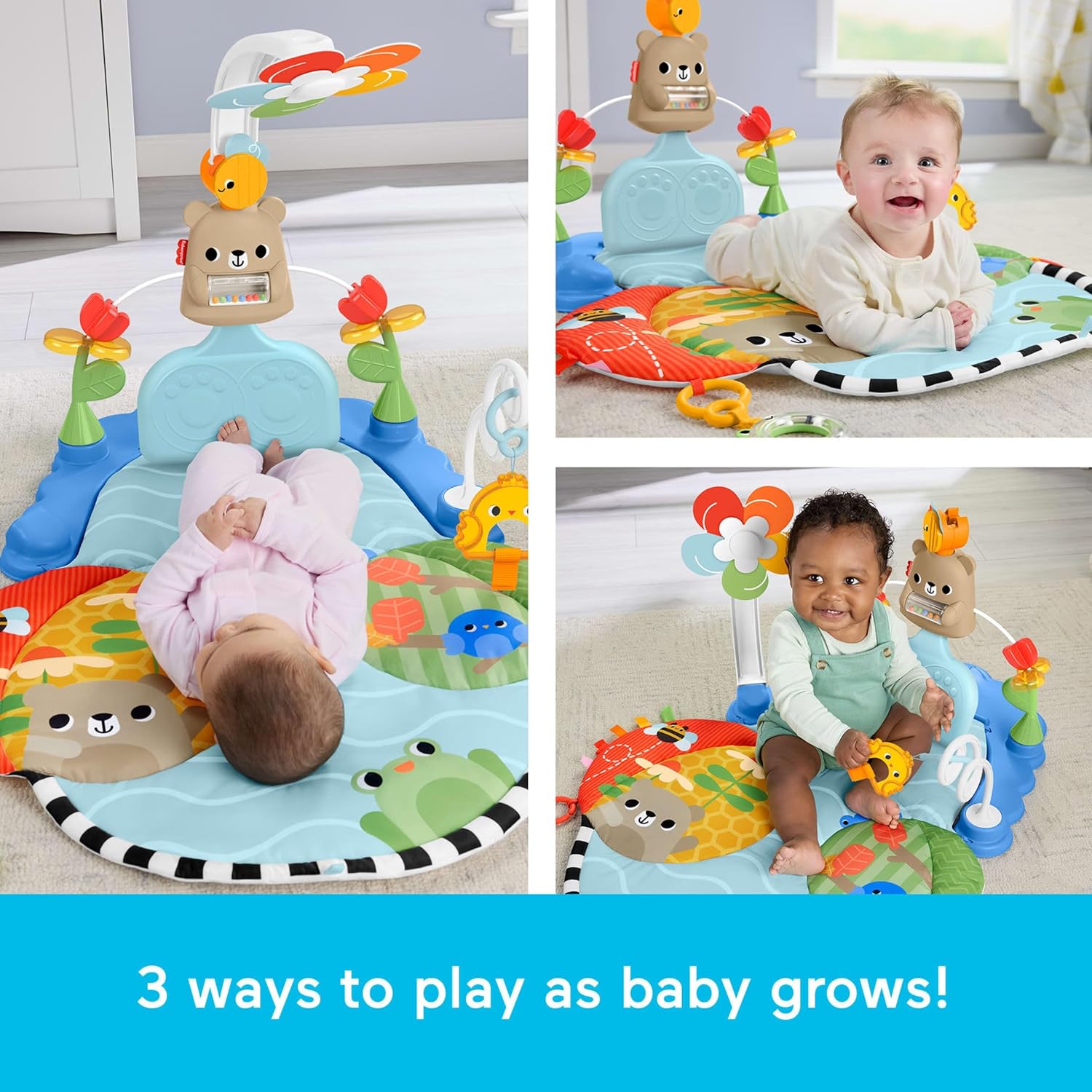 Fisher-Price Baby Play Mat 3-in-1 Kick & Sway Gym Sensory Activity Toy for Newborn Developmental Play Infants Ages 0+ Months, HYR60