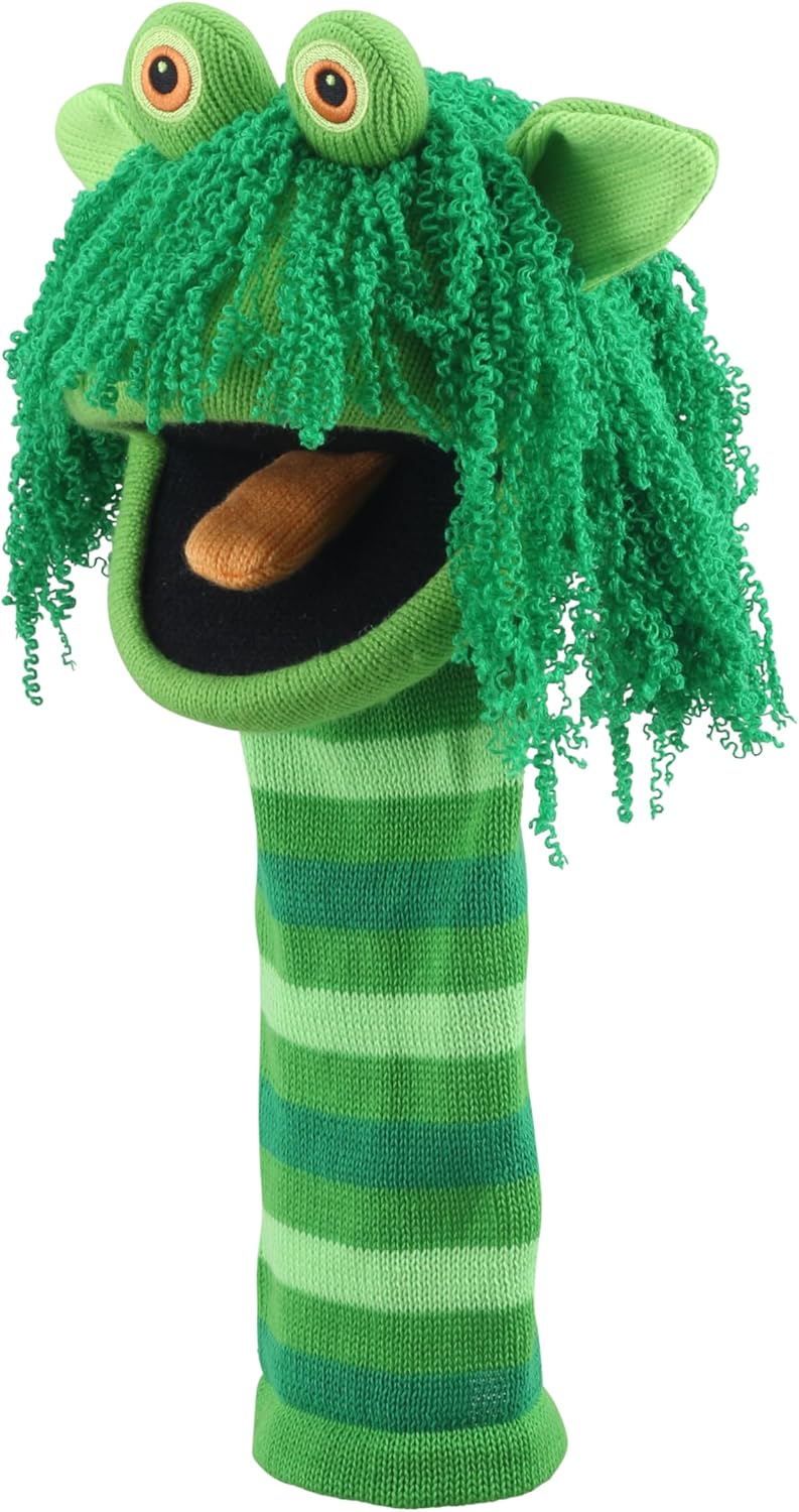 The Puppet Company Squelch ECO Sockette Hand Puppet - Eco-Friendly Swamp Monster Puppet Toy with Cheeky Smile & Squeaky Tongue - Fun for Kids & Adults - 38cm