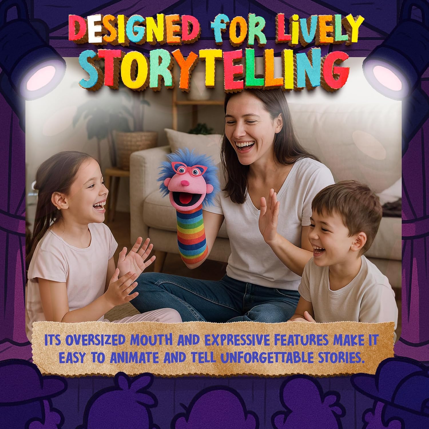 The Puppet Company - Gloria Sockettes Hand Puppet - Knitted Glove Puppets for Kids & Adults, Interactive Toy with Squeaker, Fun Puppets Show Theatre for Children & Toddlers, 38 cm